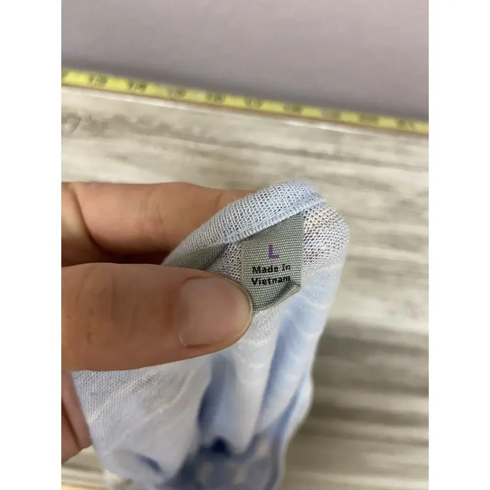 Athleta Womens Linen Shirt Size Large Blue Striped Blouse Casual Top Long Sleeve - Picture 12 of 13